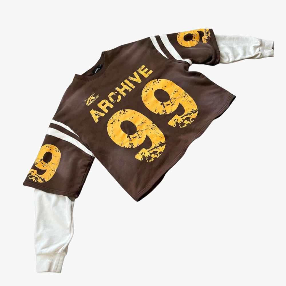 '77' JERSEY STYLE LONG SLEEVE TEE - BROWN