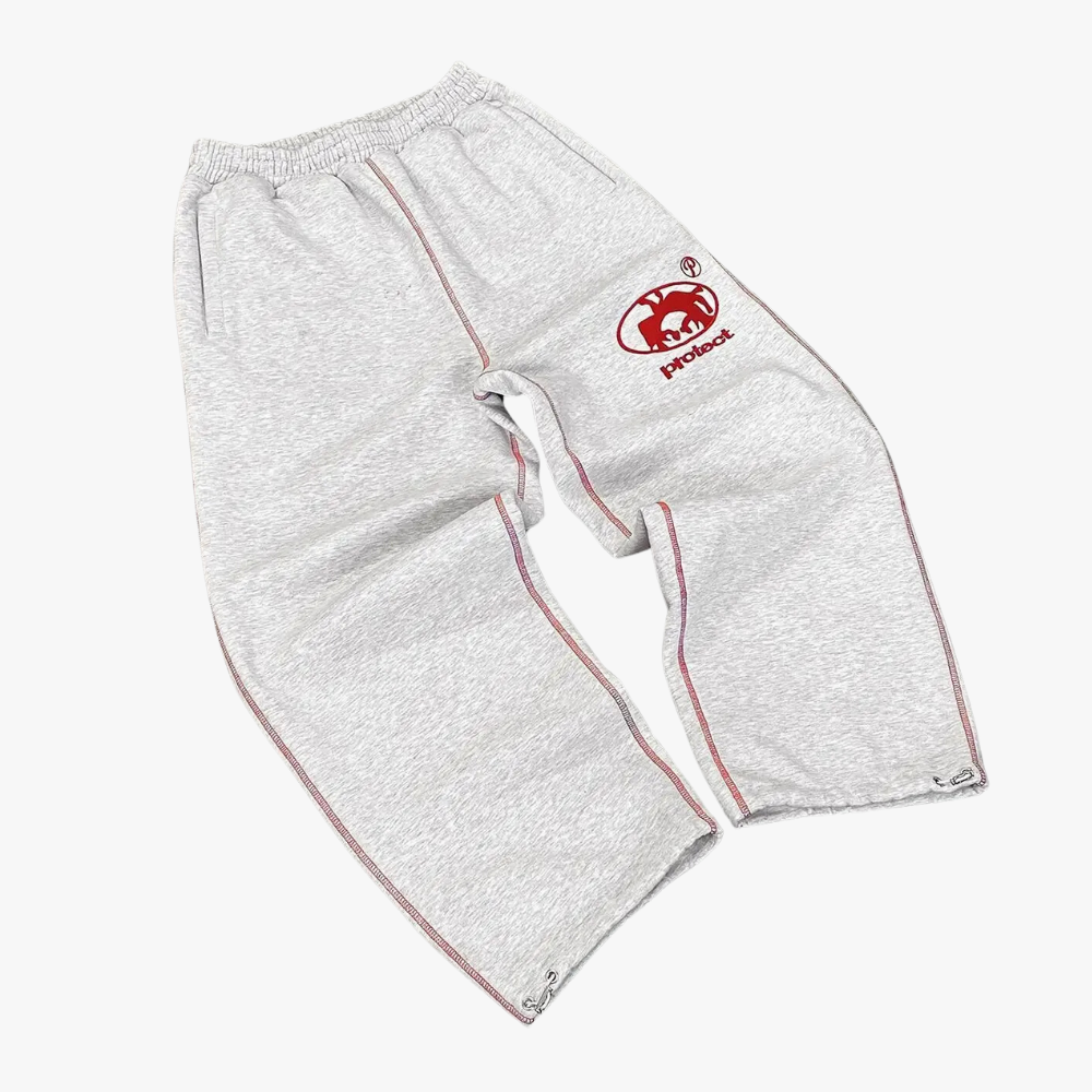 STRAIGHT LEG SWEATPANTS - GREY/RED