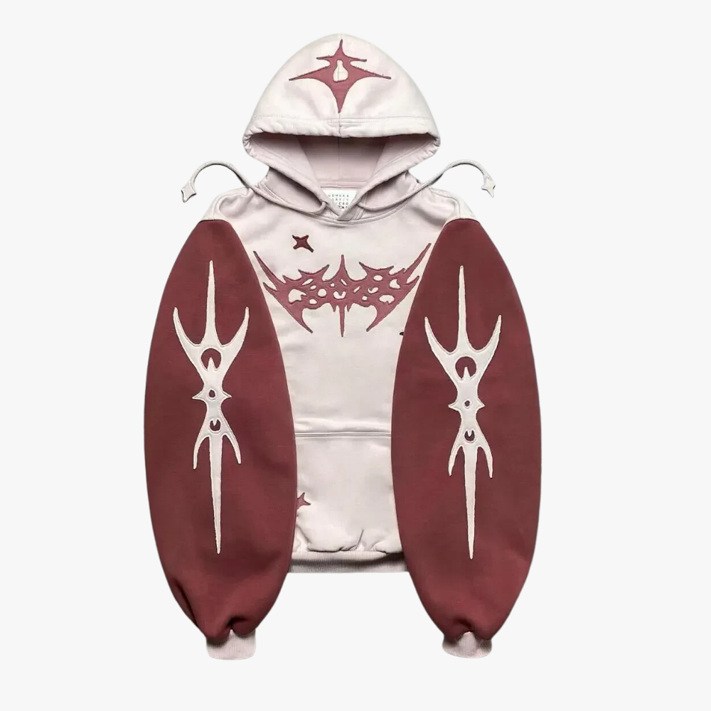 Y2K GOTHIC HOODIE - RED/BEIGE