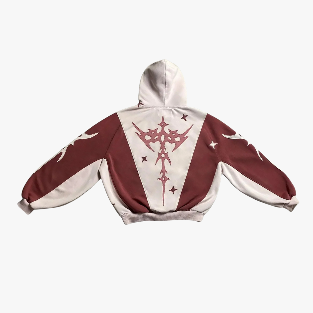 Y2K GOTHIC HOODIE - RED/BEIGE