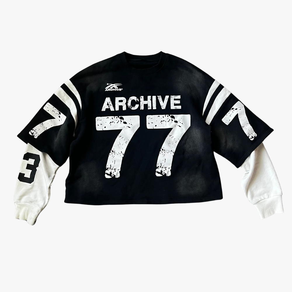 '77' JERSEY STYLE LONG SLEEVE TEE - BLACK