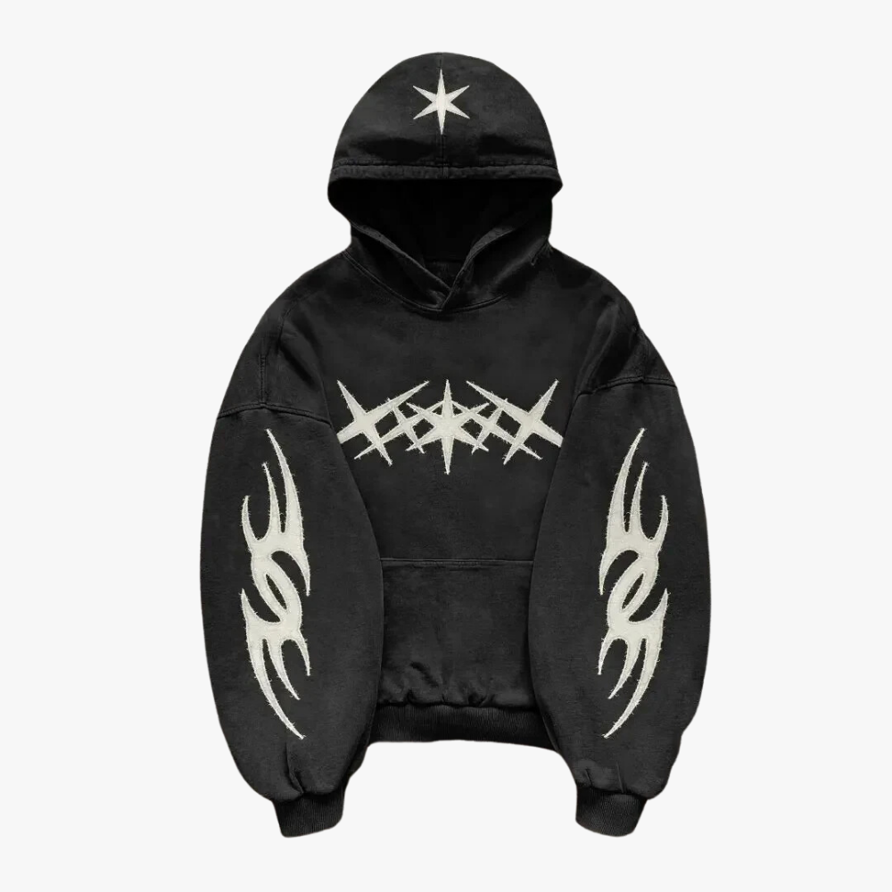 Y2K GOTHIC STAR HOODIE - BLACK