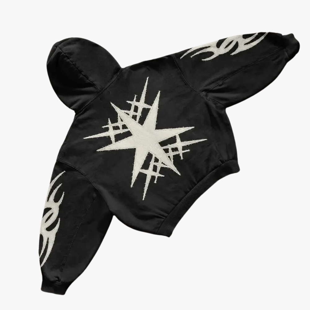 Y2K GOTHIC STAR HOODIE - BLACK