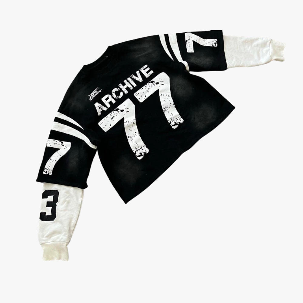 '77' JERSEY STYLE LONG SLEEVE TEE - BLACK